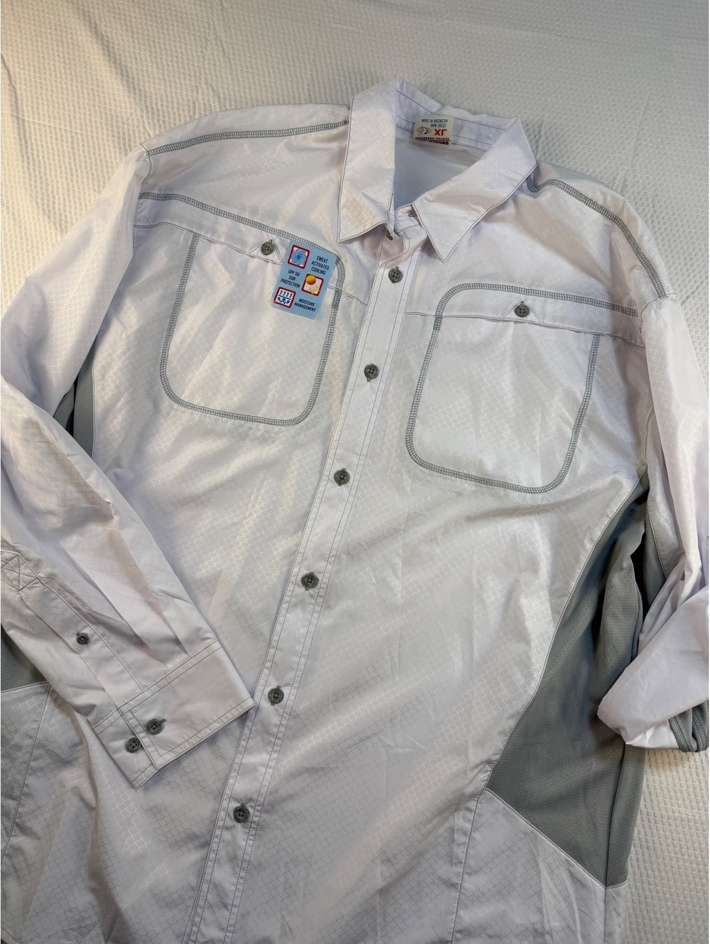 New Reel Legends Mens XL Fishing Shirt UPF 50 Cooling Long Sleeve White